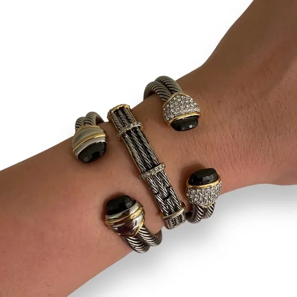 ★ Classic Cable Cuff Stacking Bangles ★ - Picture 3 of 10